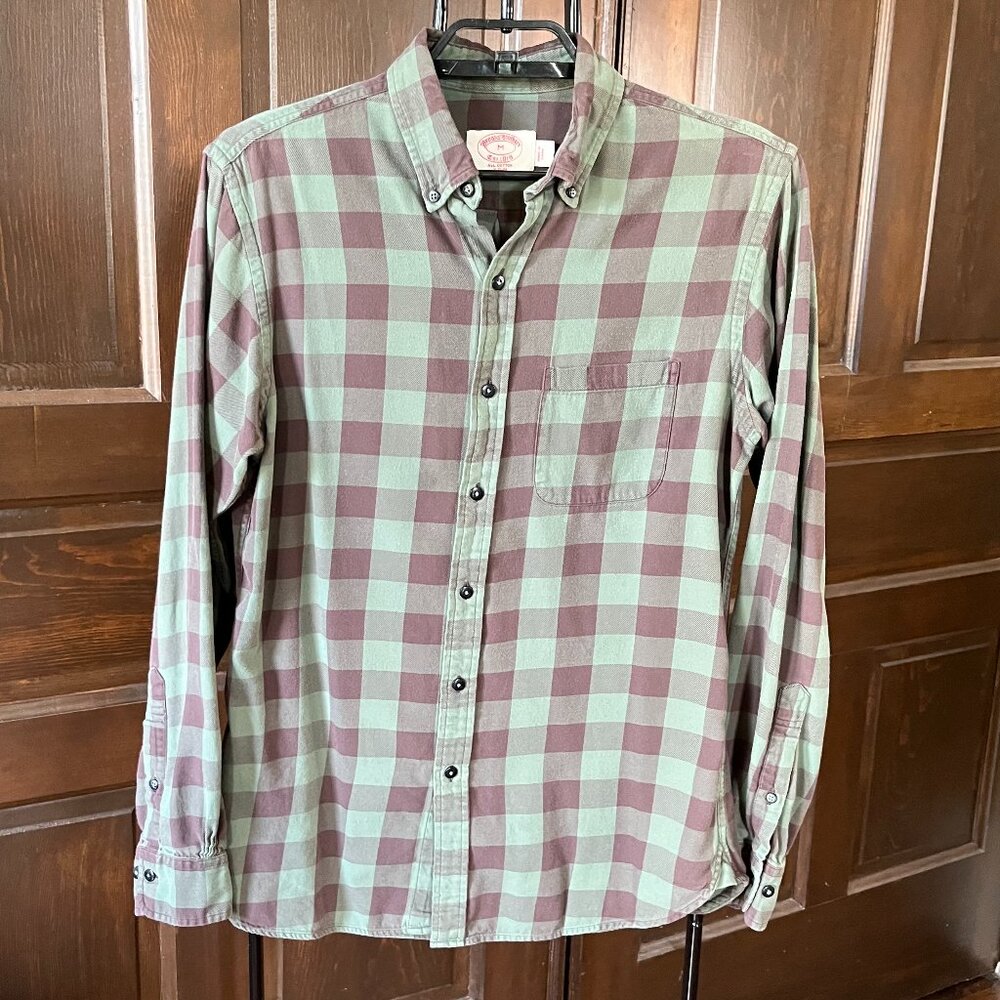 Brooks Brothers Men's Buffalo Plaid Shirt Brushed Twill L/S Green Size M Slim